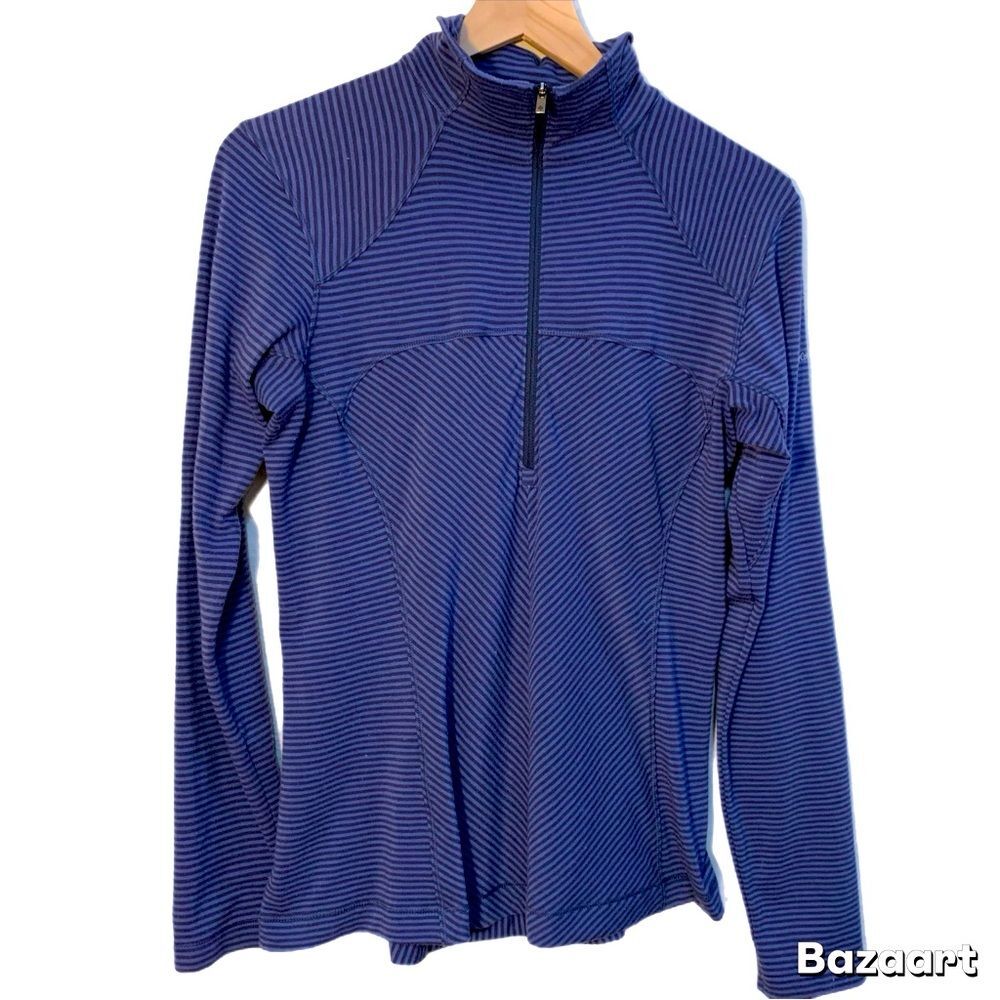 COLUMBIA Omni Wick Athletic Full Zip Women’s Medium Blue Black Striped.